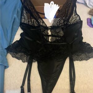 Leg Avenue Black Lace Chemise with Corset Details